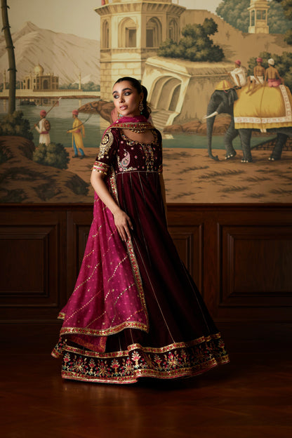 Mina Hassan | Velvet Luxe | Daaniya M Maroon Velvet