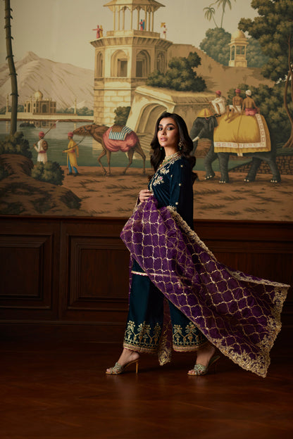 Mina Hassan | Velvet Luxe | Amani XL Teal Blue Velvet