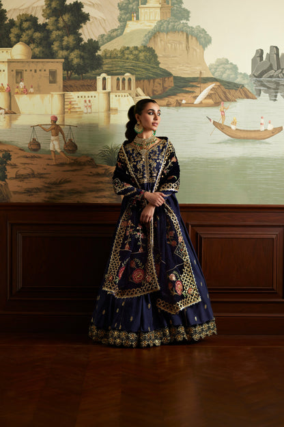 Mina Hassan | Velvet Luxe | Raniya XS Navy Blue Velvet
