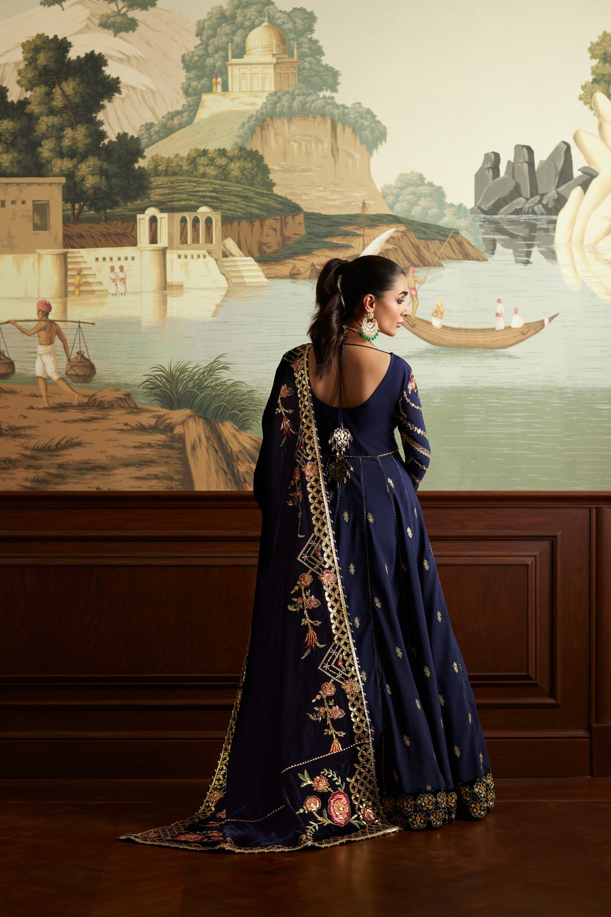 Mina Hassan | Velvet Luxe | Raniya S Navy Blue Velvet
