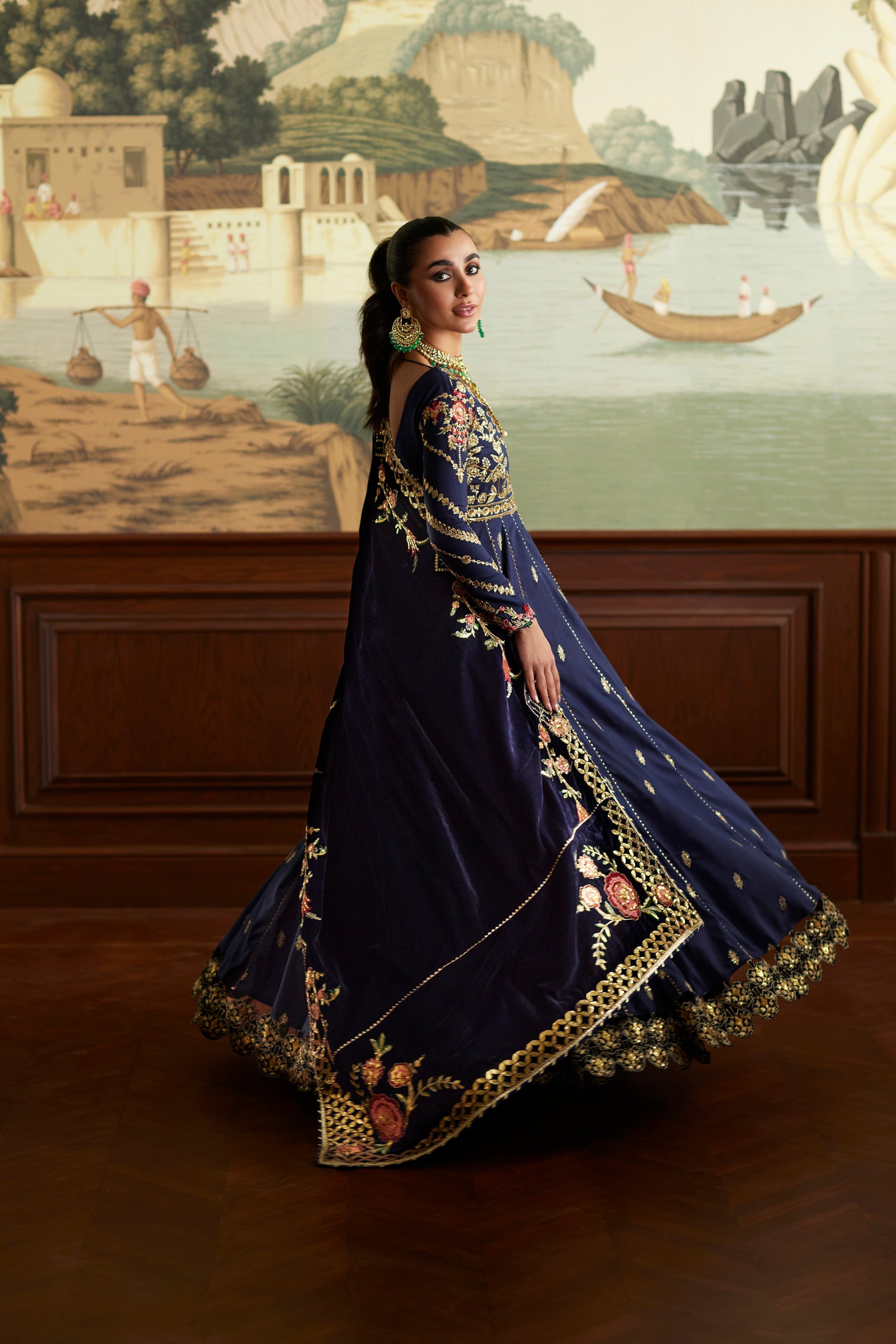 Mina Hassan | Velvet Luxe | Raniya M Navy Blue Velvet