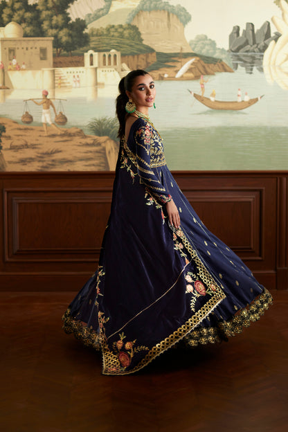 Mina Hassan | Velvet Luxe | Raniya M Navy Blue Velvet