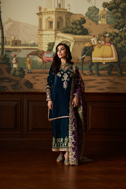 Mina Hassan | Velvet Luxe | Amani XS Teal Blue Velvet