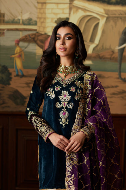 Mina Hassan | Velvet Luxe | Amani S Teal Blue Velvet