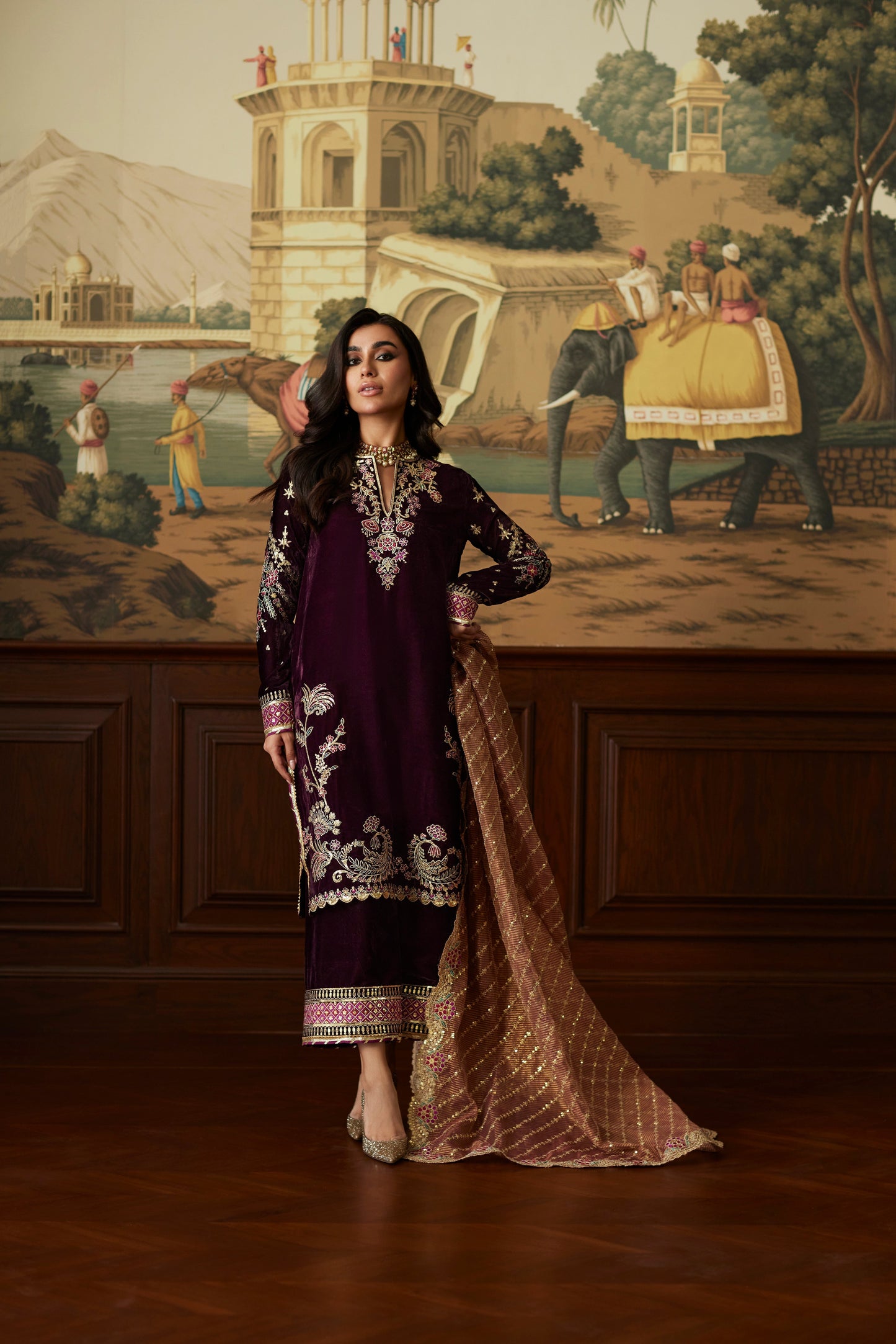 Mina Hassan | Velvet Luxe | Ayesha S Maroon Velvet