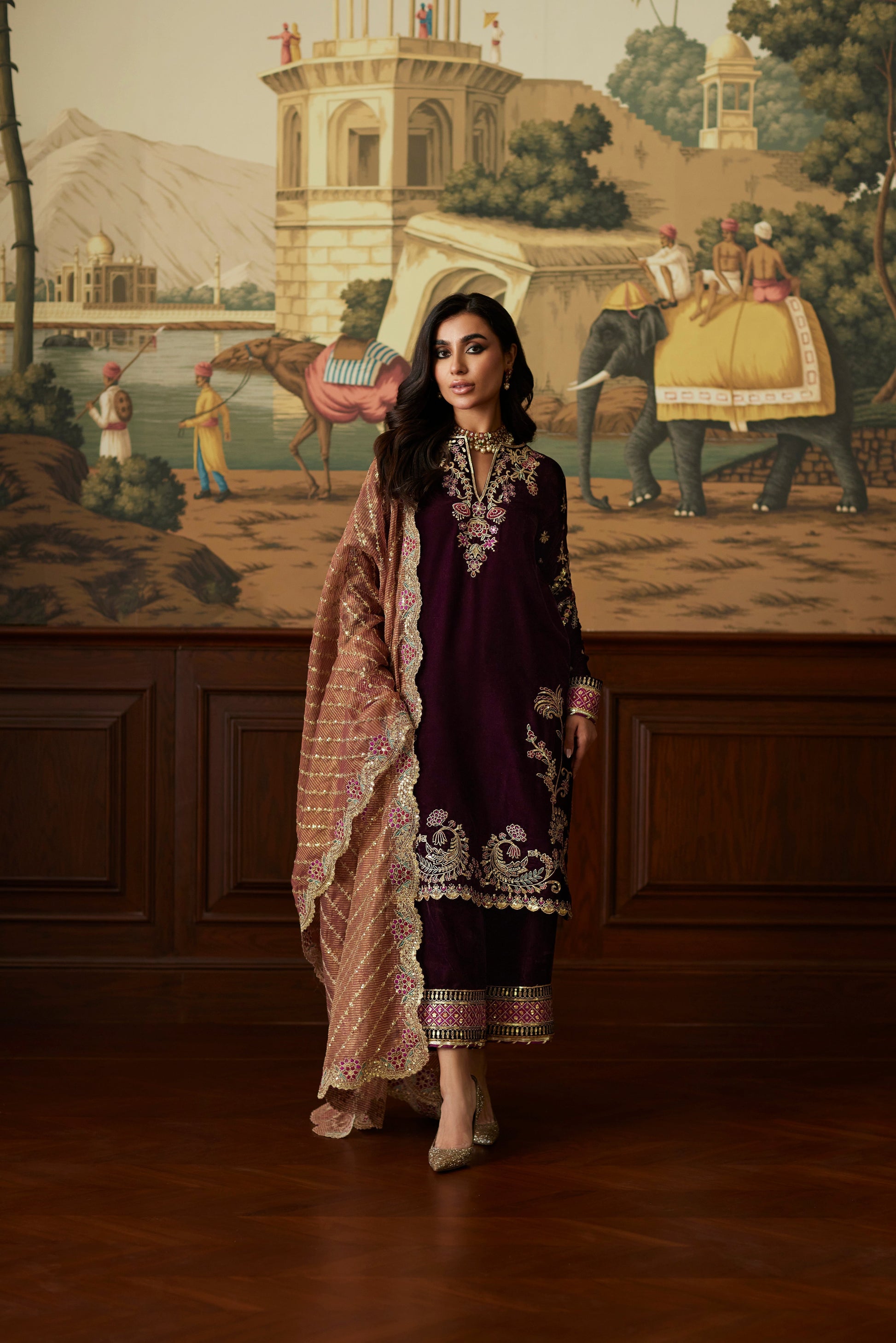 Mina Hassan | Velvet Luxe | Ayesha XS Maroon Velvet