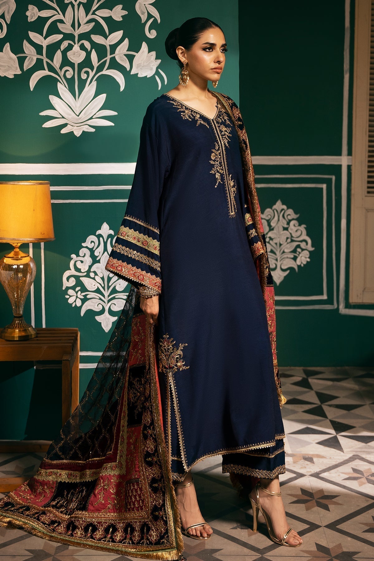 Mina Kashif | Meeral Formals 24 | Refa XS Navy Blue Raw Silk