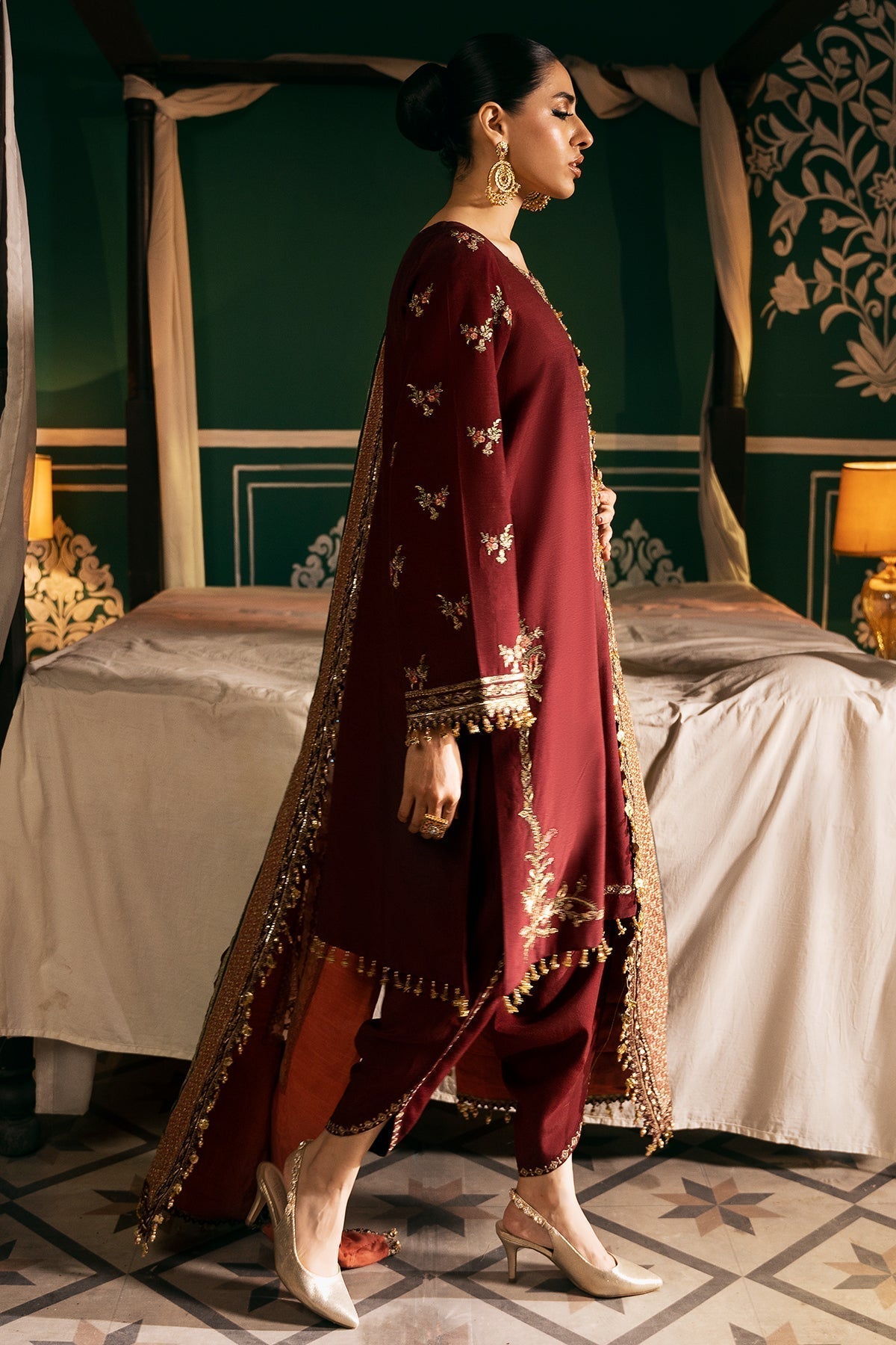 Mina Kashif | Meeral Formals 24 | Ishaal S Dark Maroon Raw Silk