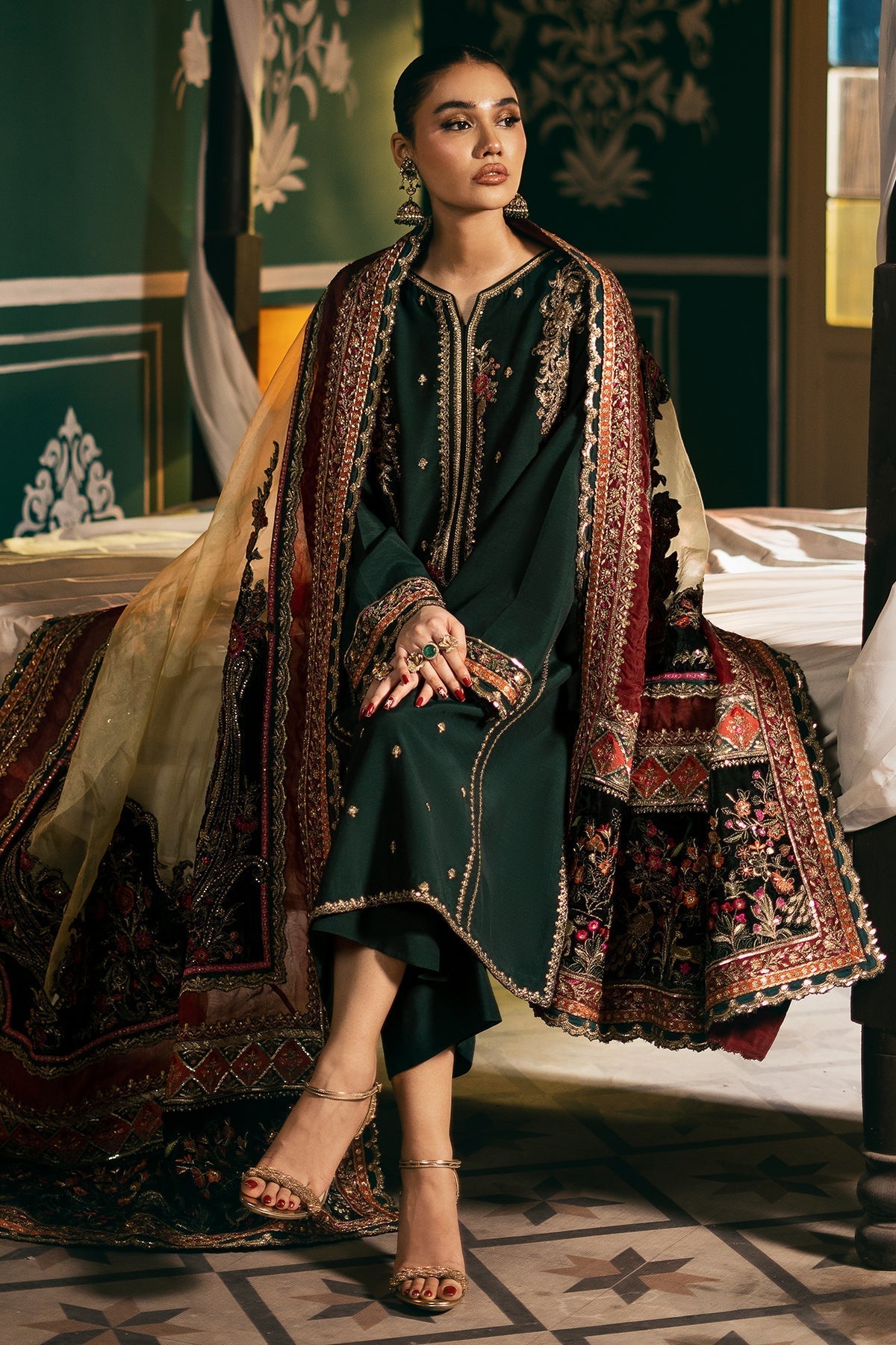 Mina Kashif | Meeral Formals 24 | Nazeen S Bottle Green Velvet