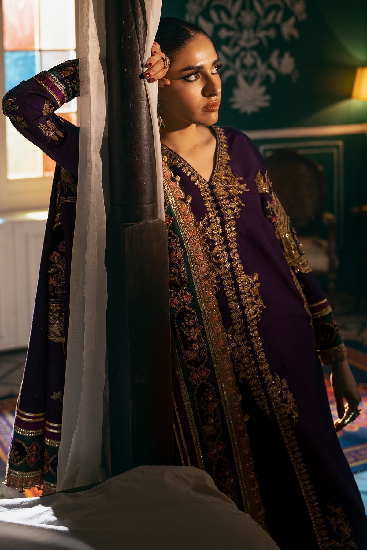 Mina Kashif | Meeral Formals 24 | Tabeer S Deep Purple Raw Silk