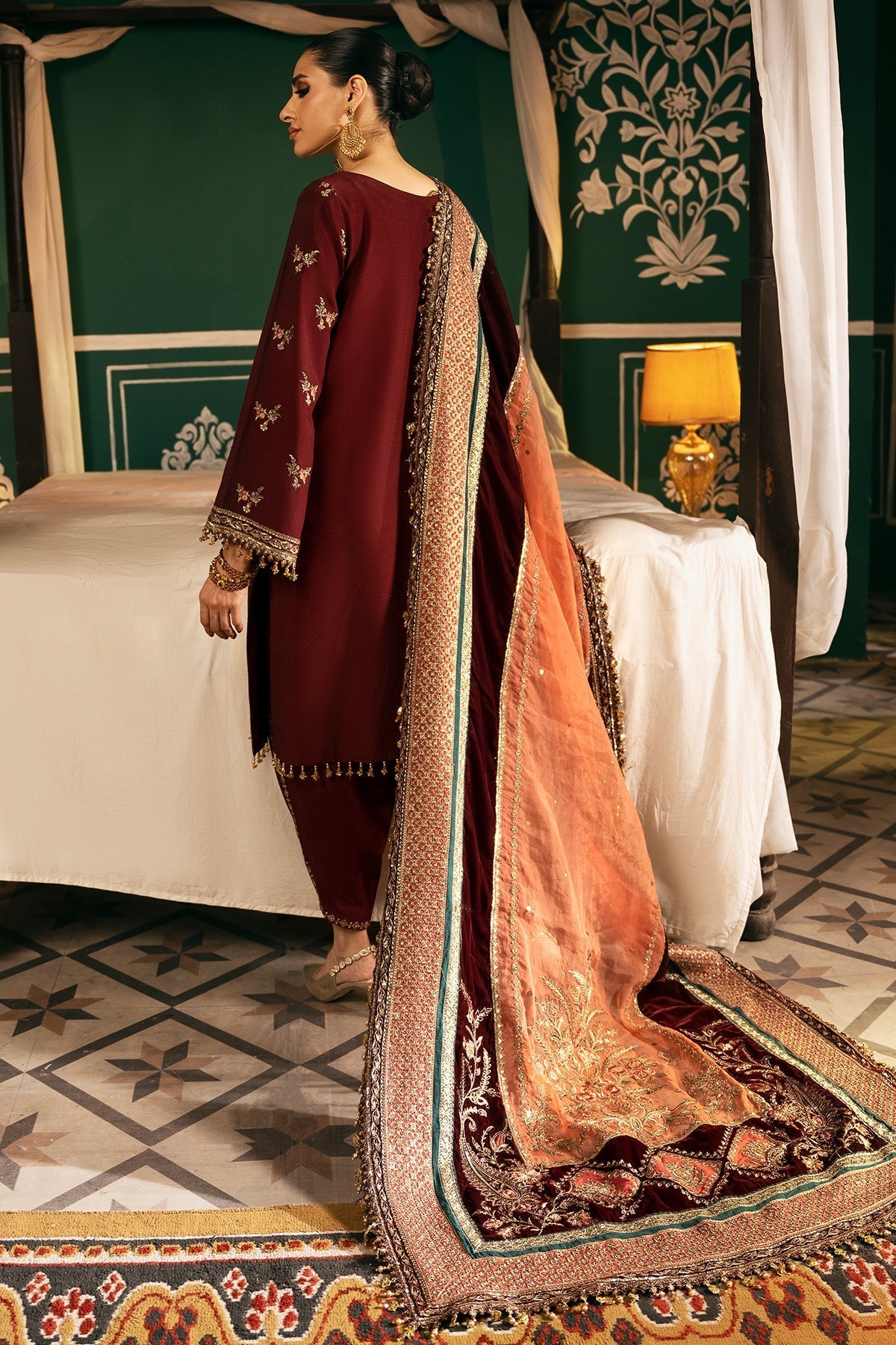 Mina Kashif | Meeral Formals 24 | Ishaal XS Dark Maroon Raw Silk