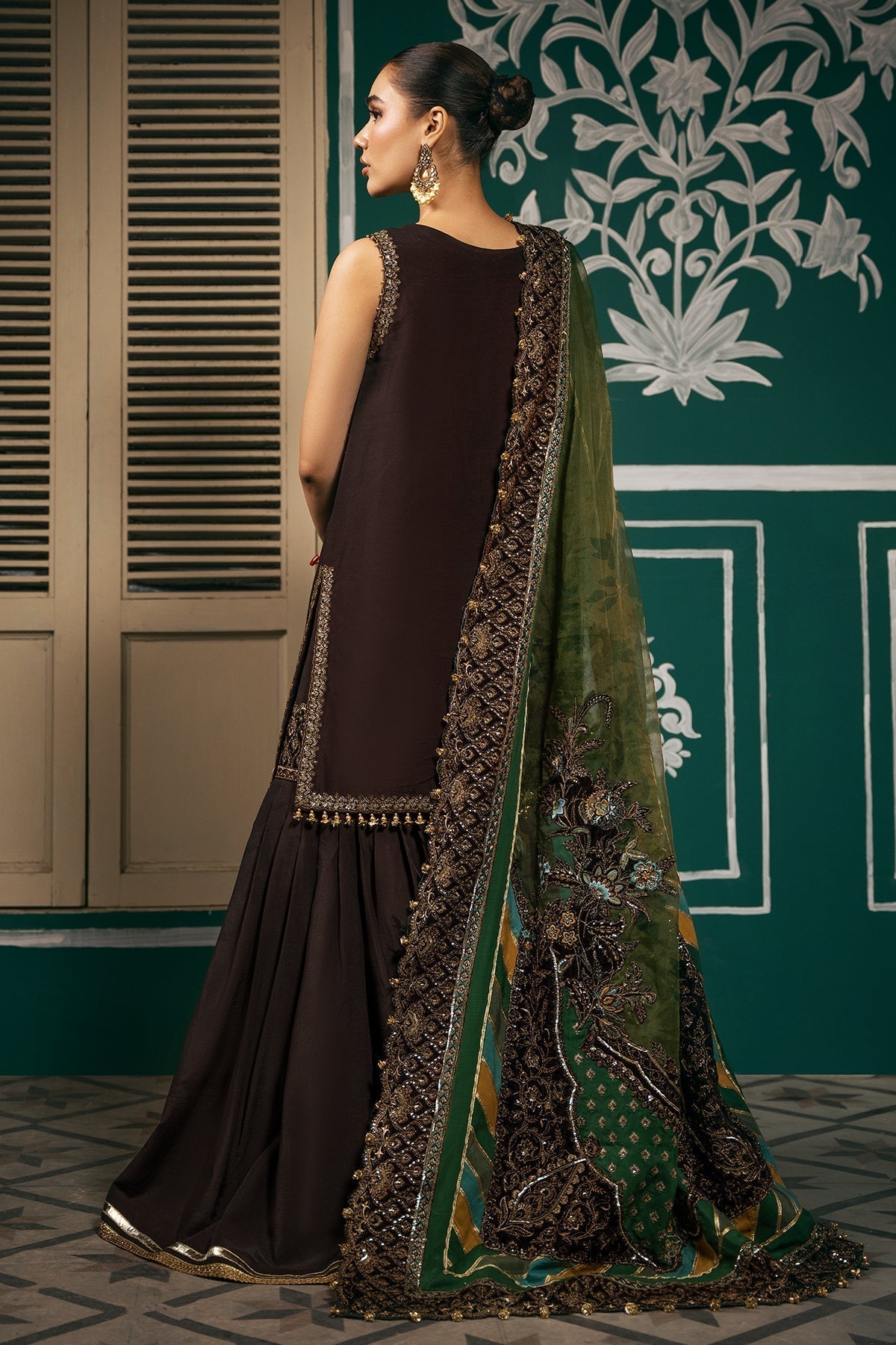 Mina Kashif | Meeral Formals 24 | Eshana XS Chocolate Brown Raw Silk