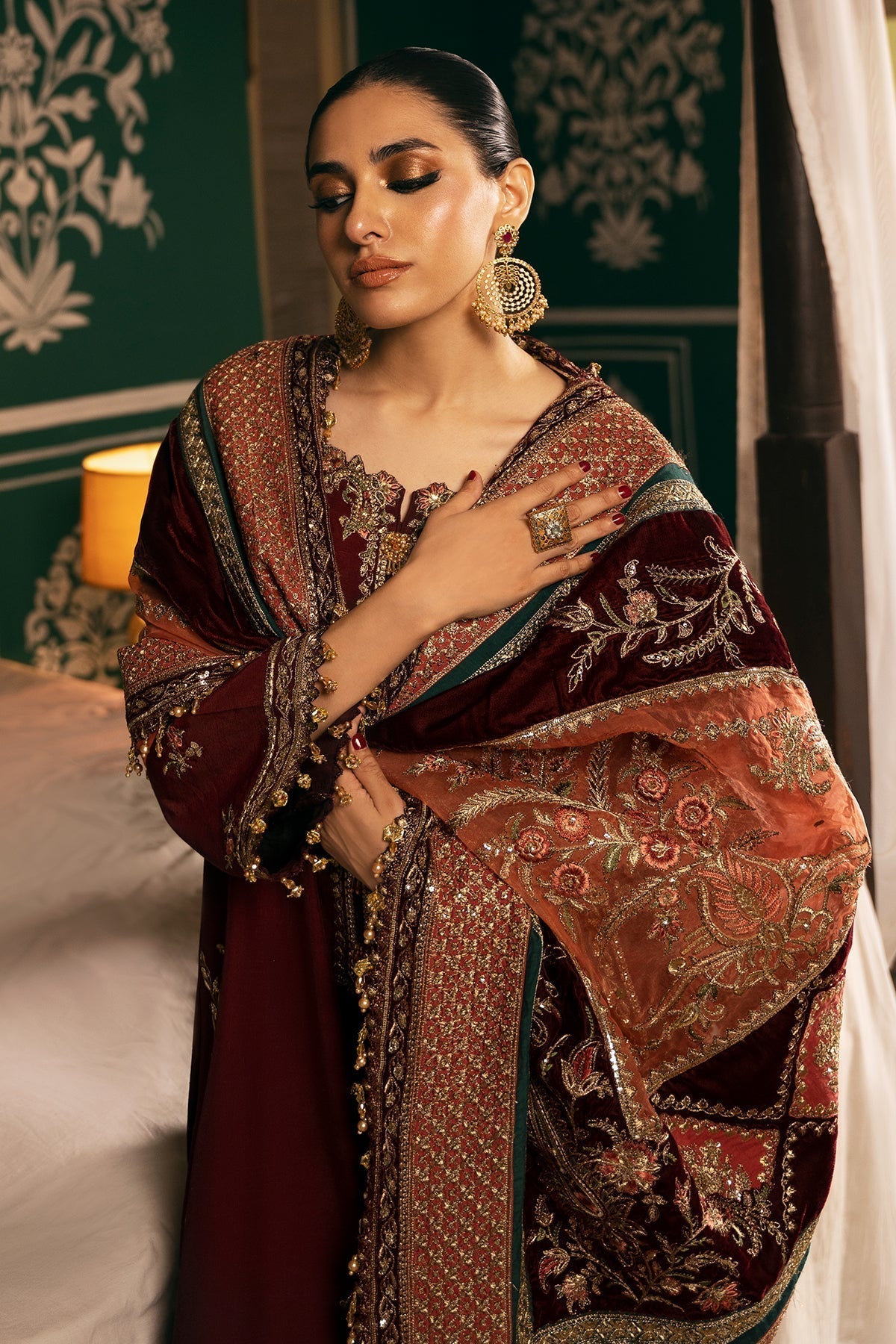 Mina Kashif | Meeral Formals 24 | Ishaal M Dark Maroon Velvet