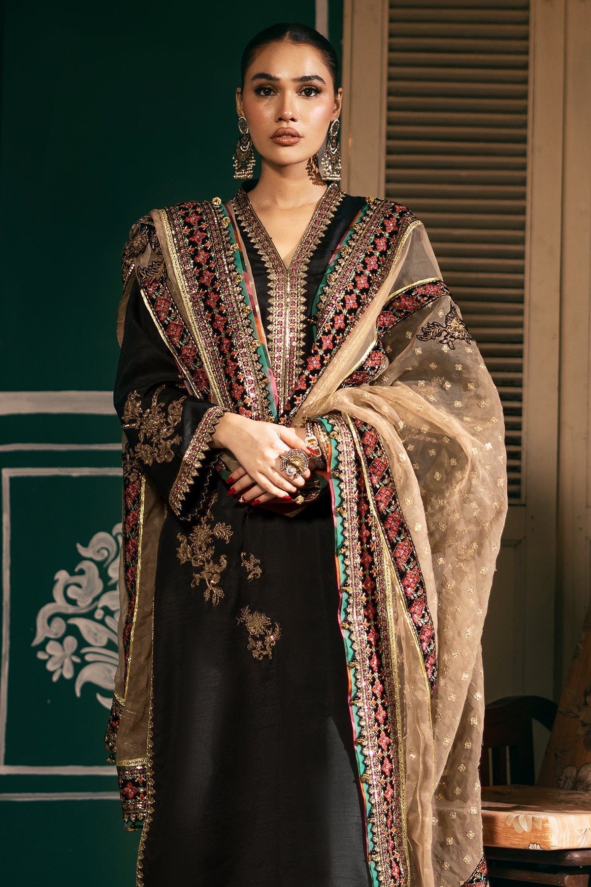Mina Kashif | Meeral Formals 24 | Nawera S Black Raw Silk