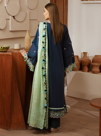 Mahnur | Florence Luxury Lawn 25 | MIRAAL S Navy Blue Lawn