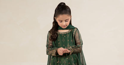 Maria B | 3 Piece Embroidered Cotton Net Suit | MKS-W24-01 14-Dec Green