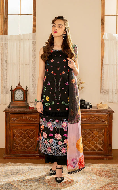 Asifa and Nabeel | Meraki Vintage 25 | Morbagh (MVL25-08) Custom Size Black Lawn