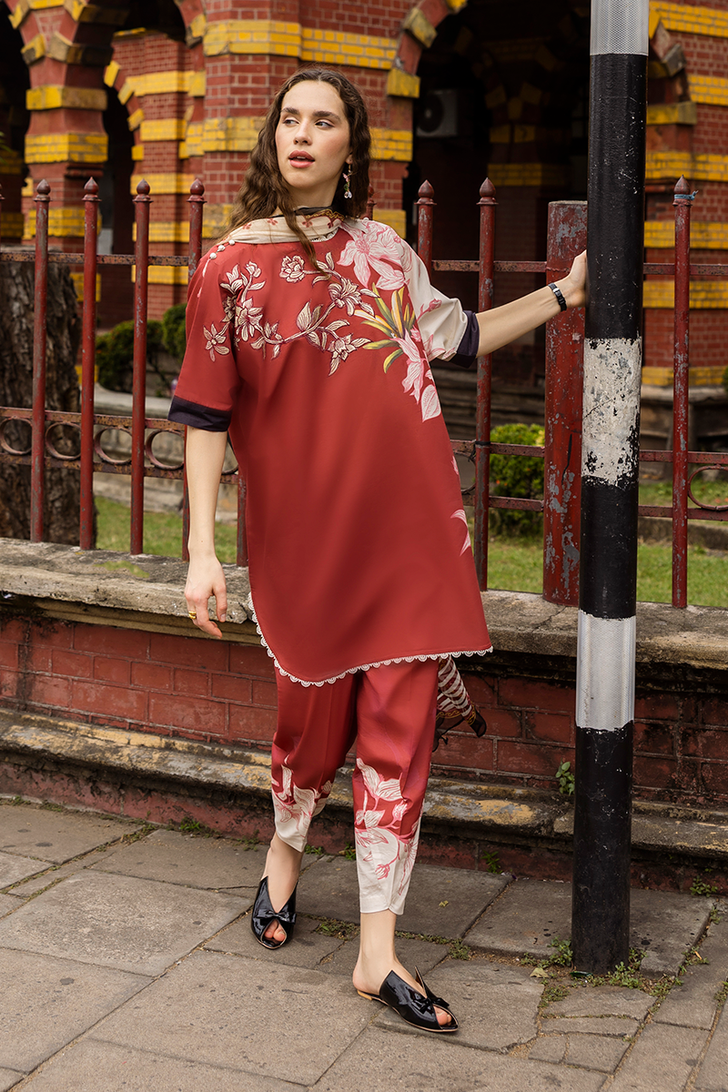 Mushq | La Dolce Hemline Prints 25 | Fiorella L Maroon Lawn