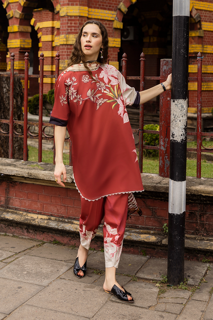 Mushq | La Dolce Hemline Prints 25 | Fiorella L Maroon Lawn