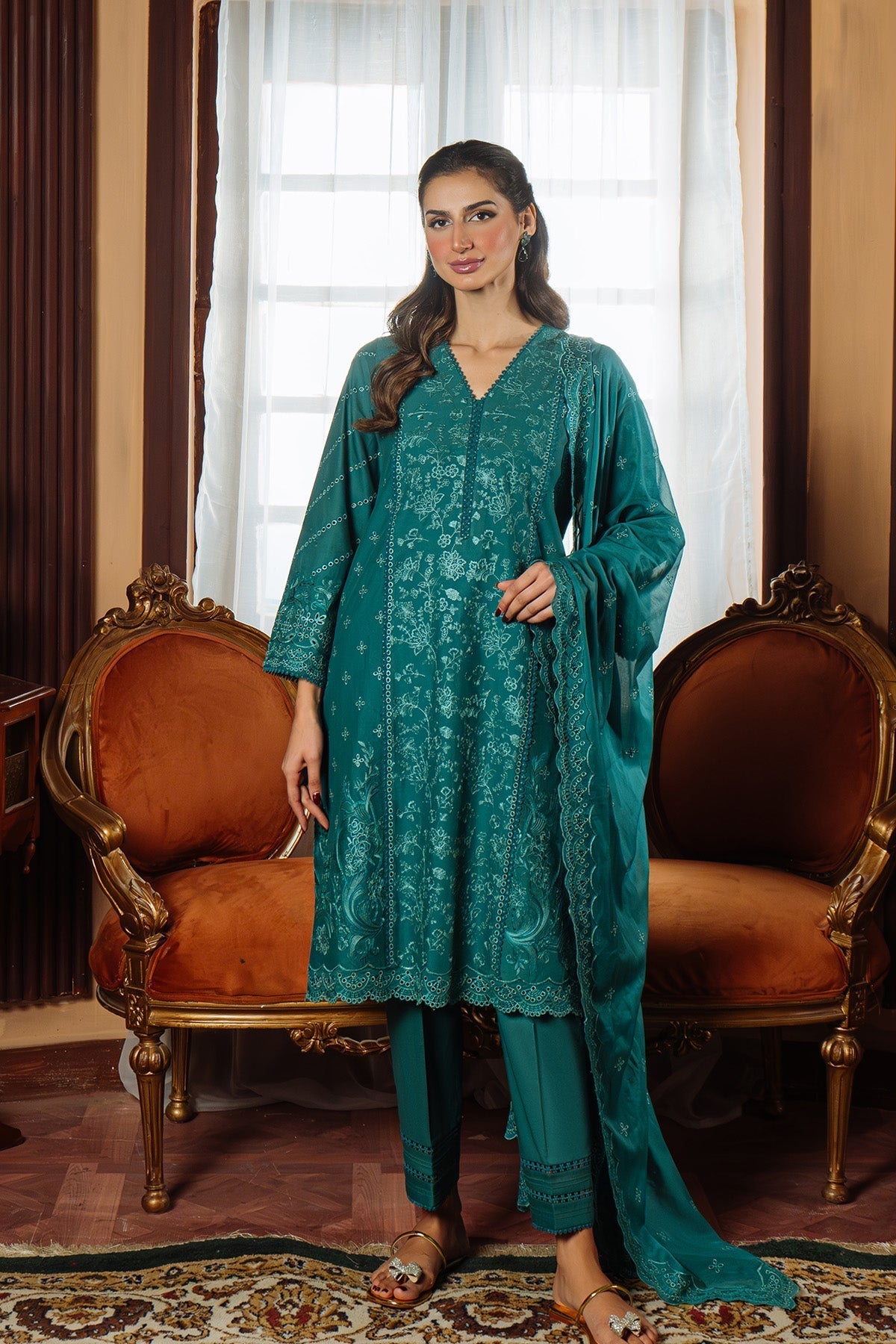 Sahar | Festive Edit Ready to Wear | Regal Reverie - RTW S Teal Lawn
