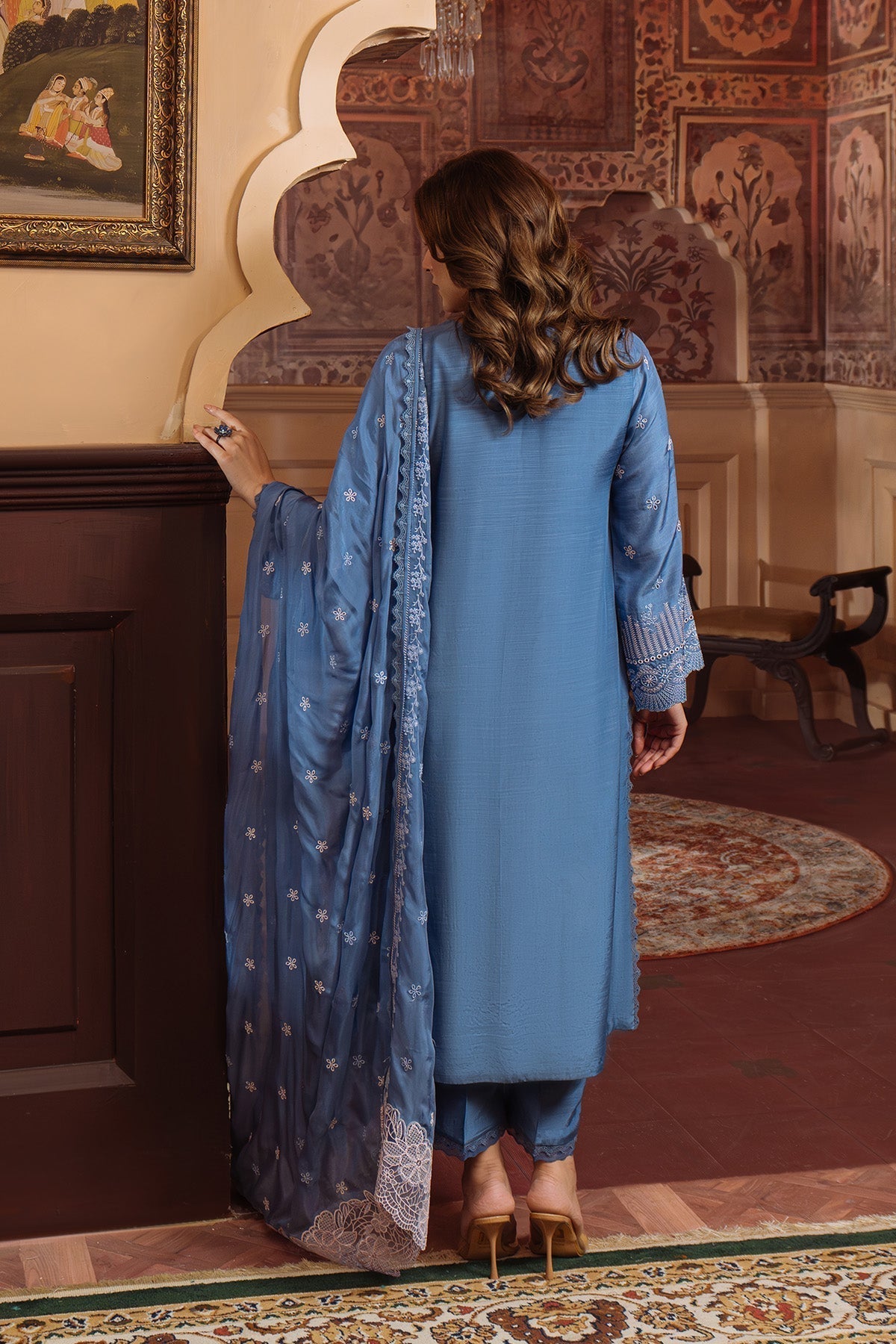 Sahar | Festive Edit Ready to Wear | Lagoon Luxe - RTW M Blue Gray Raw Silk