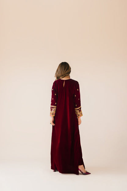 Sammy K | Velvet Festive Edit | Maroon Maxi velvet Outfit S Maroon Velvet