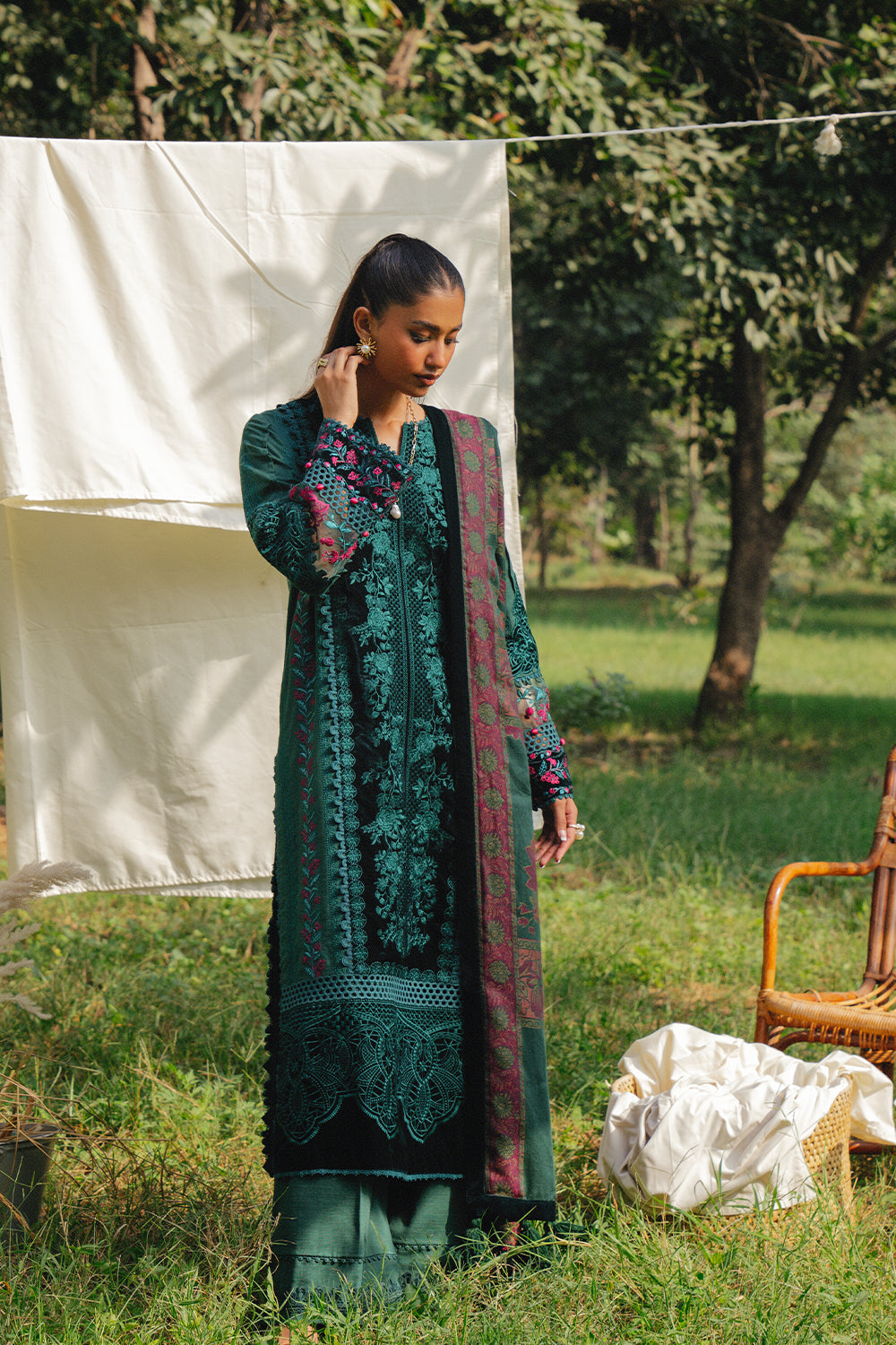Saira Rizwan | Winter 2024 | DEA-SRW24-01 XS Teal Green Khaddar