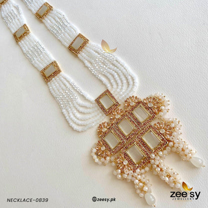 Mala Necklace-0839 Golden White