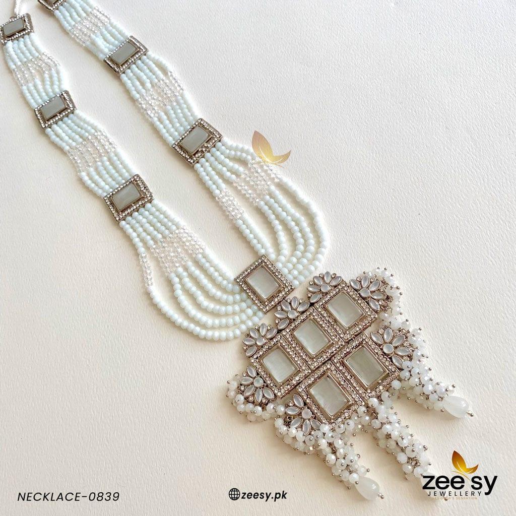 Mala Necklace-0839 Silver White