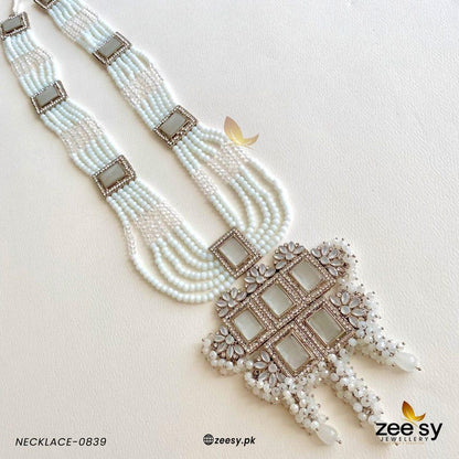 Mala Necklace-0839 Silver White