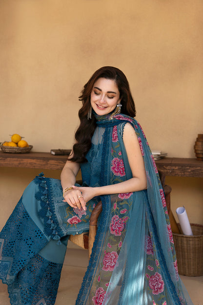 Saira Rizwan | Luxury Lawn 25 | ALMA-SRL25-12 Custom Size Dark Teal Lawn