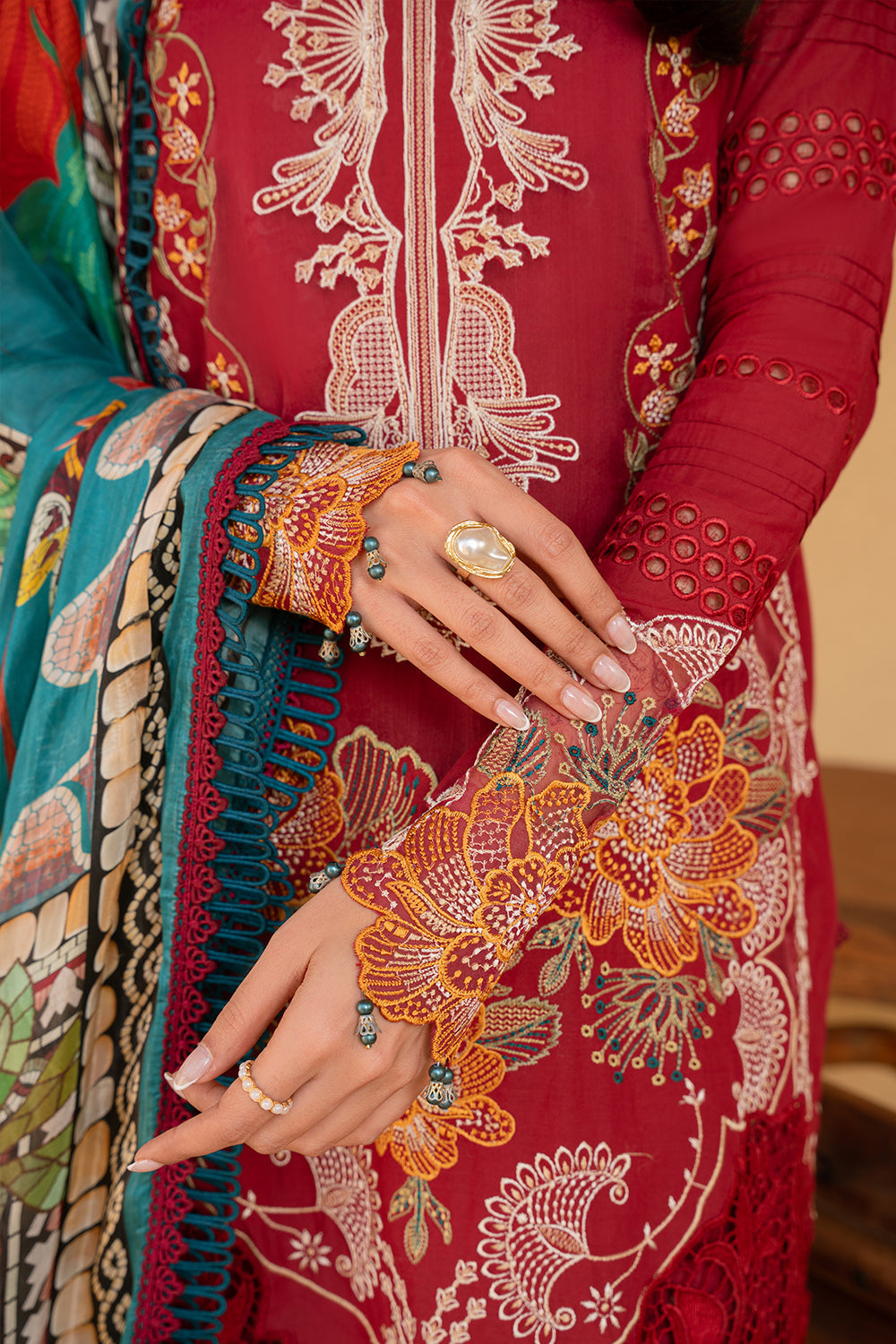 Saira Rizwan | Luxury Lawn 25 | MANON-SRL25-02 M Haute Red Lawn