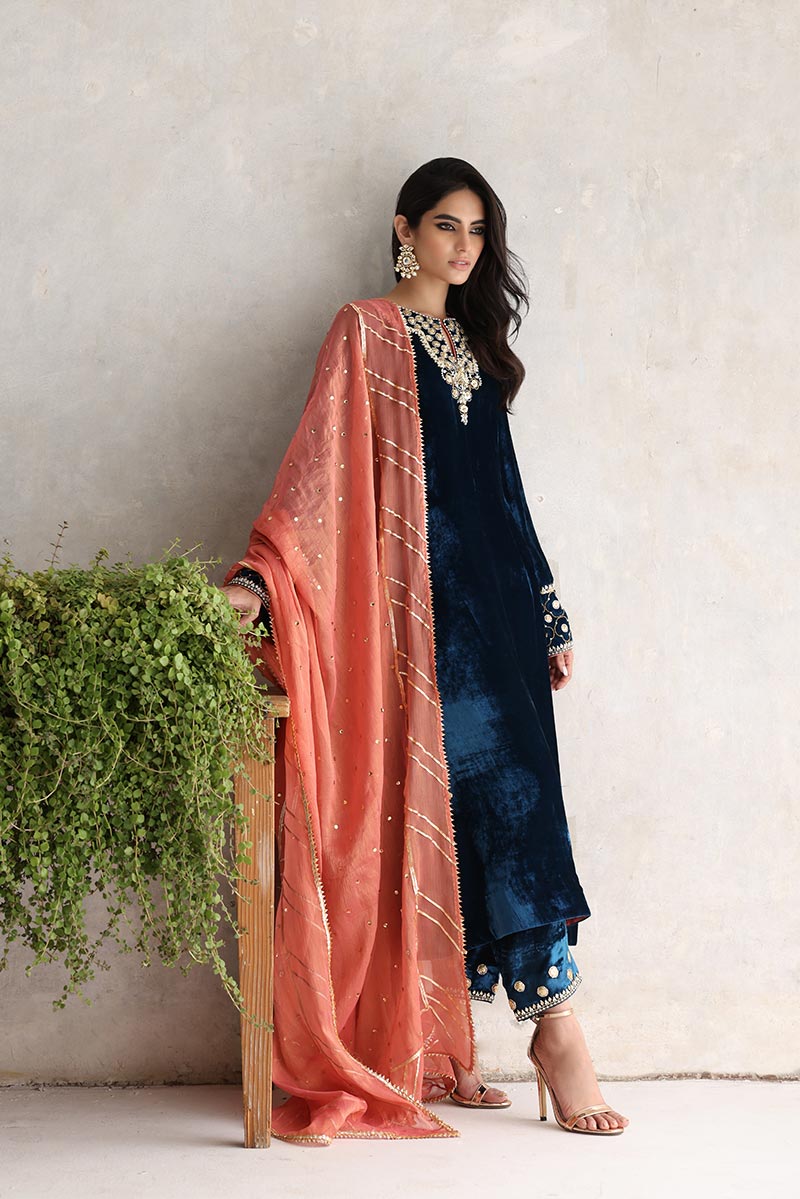 Sana Abbas | Velvet Formals | NINA L Teal Velvet