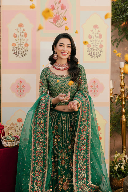 Naqshi | Ghar Ki Shadi | Danir L Bottle Green Indian Raw Silk