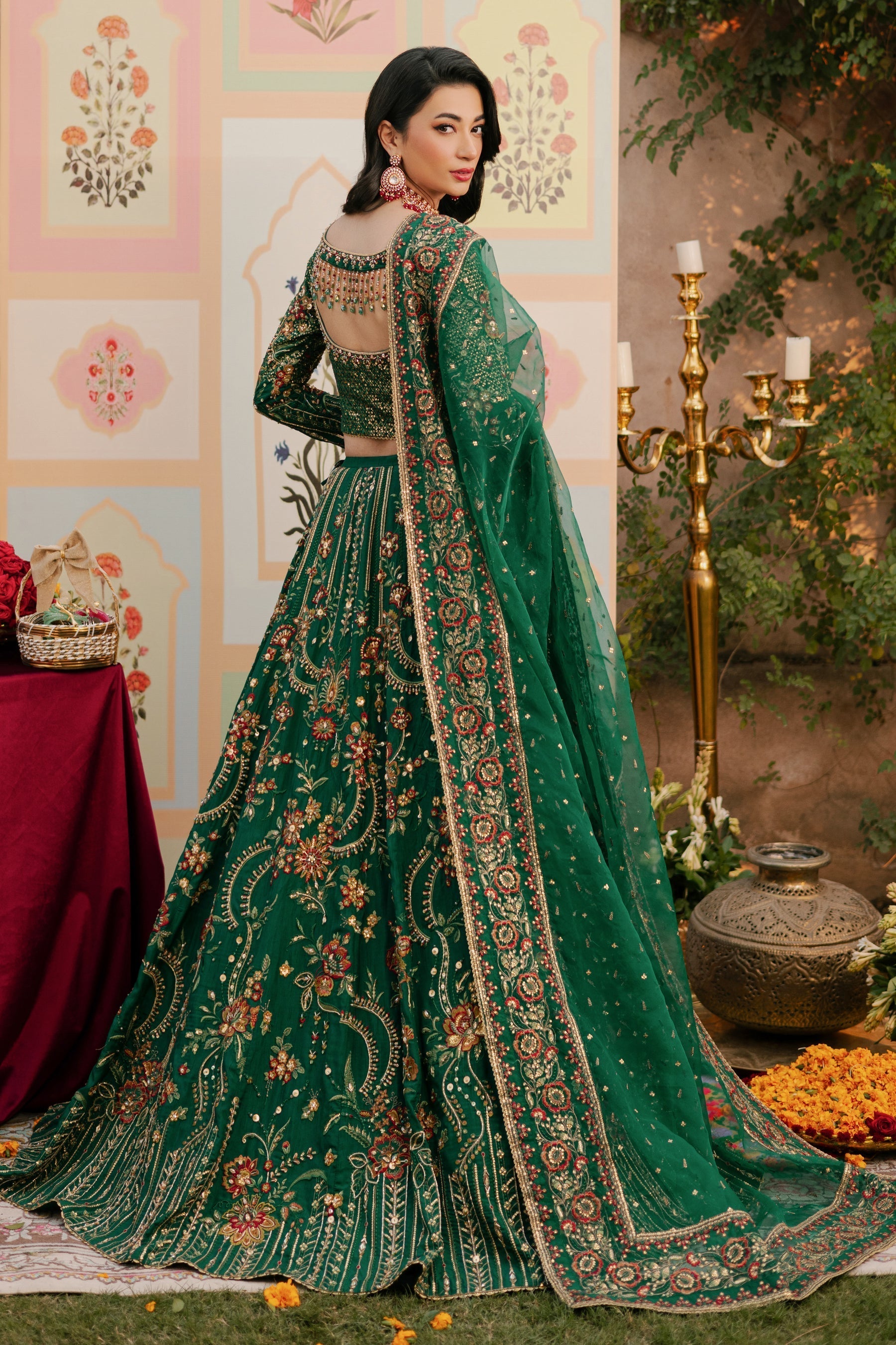 Naqshi | Ghar Ki Shadi | Danir S Bottle Green Indian Raw Silk