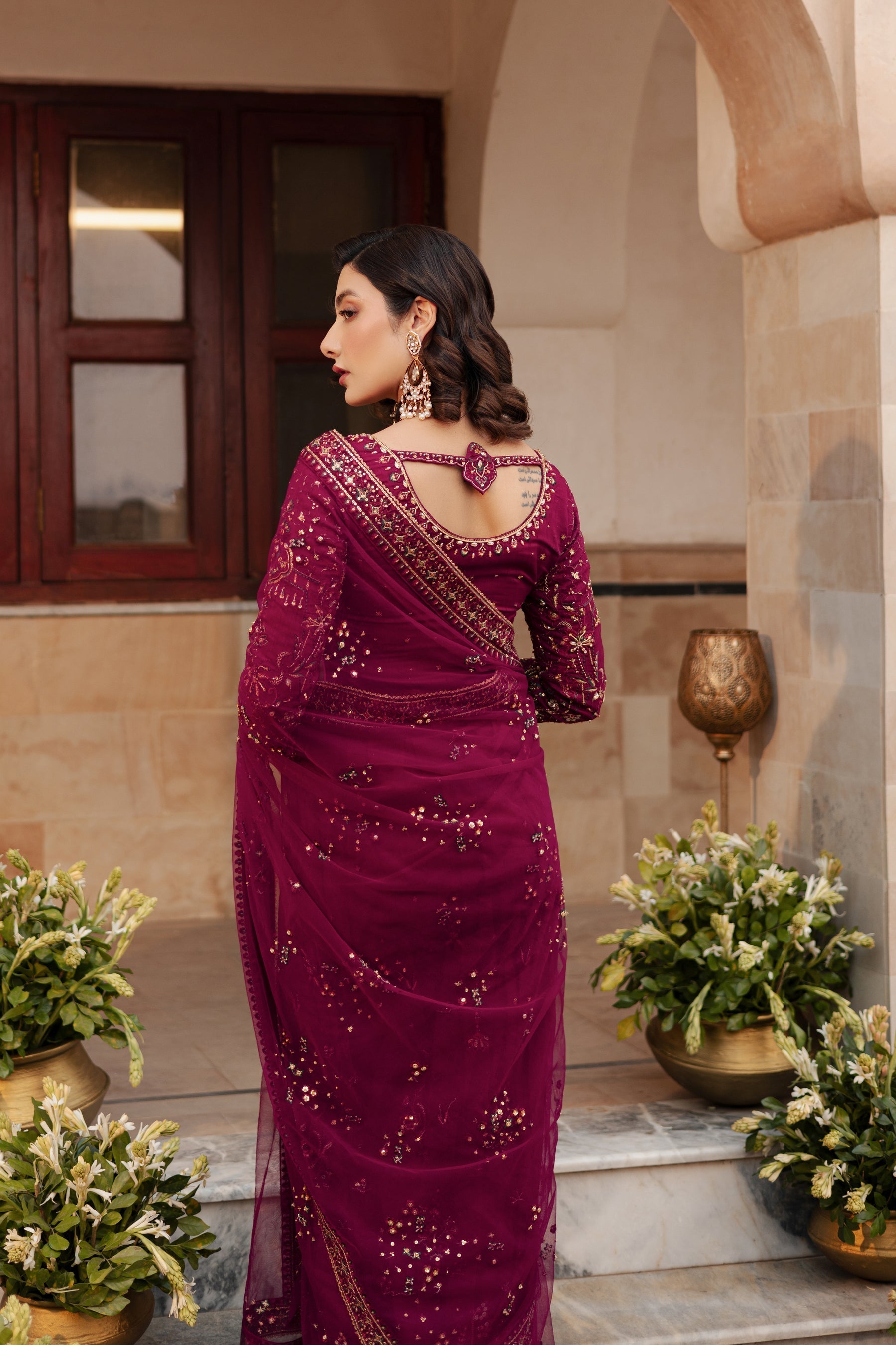 Naqshi | Ghar Ki Shadi | Meeru S Burgundy Net