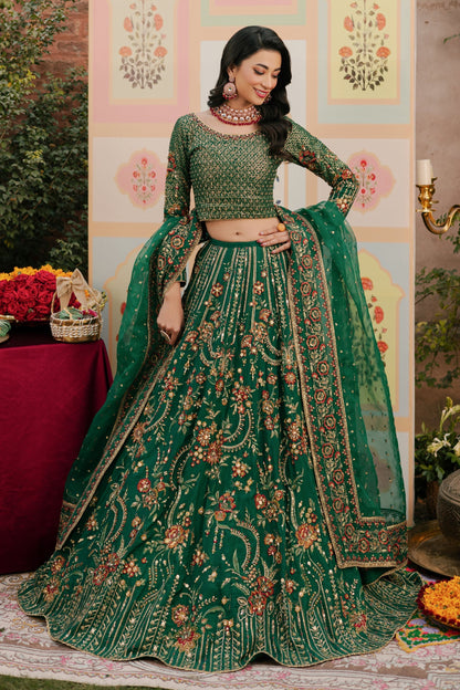 Naqshi | Ghar Ki Shadi | Danir XS Bottle Green Indian Raw Silk
