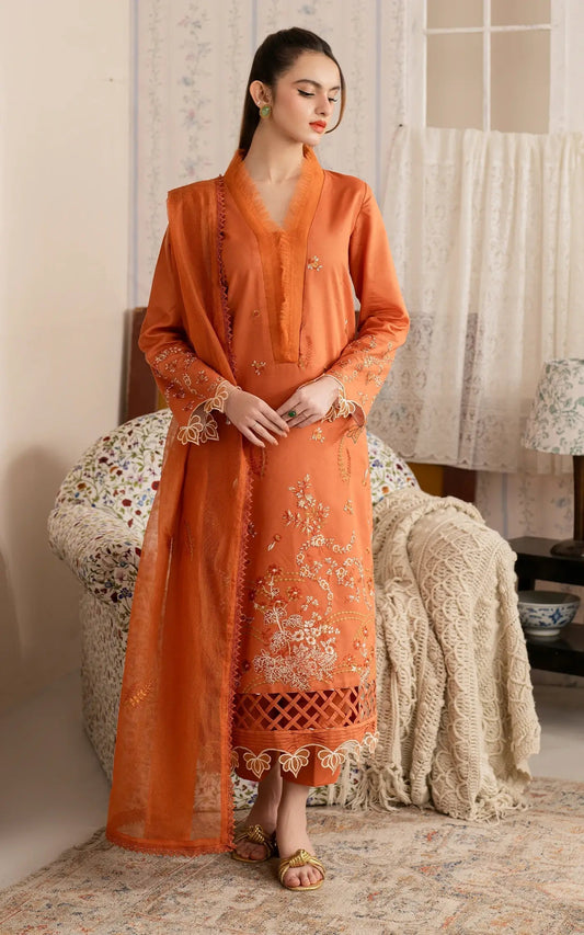 Asifa and Nabeel | Meraki Vintage 25 | Nargis (MVL25-19) XS Orange Lawn