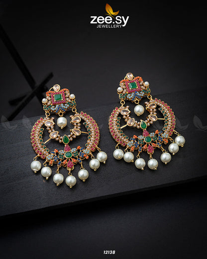 Naurattan Chandbali Earrings Green