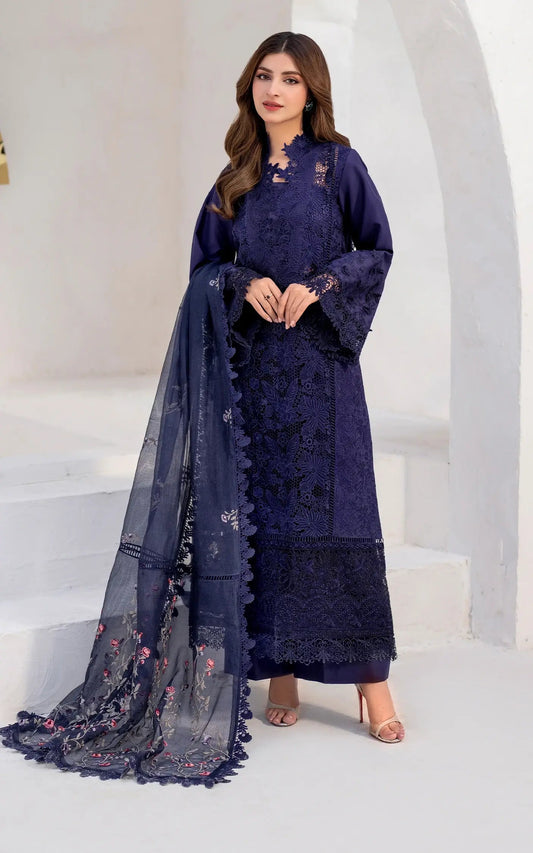 Asifa and Nabeel | Azalia Summer 25 | Nile (AZL25-08) XS Navy Blue Lawn