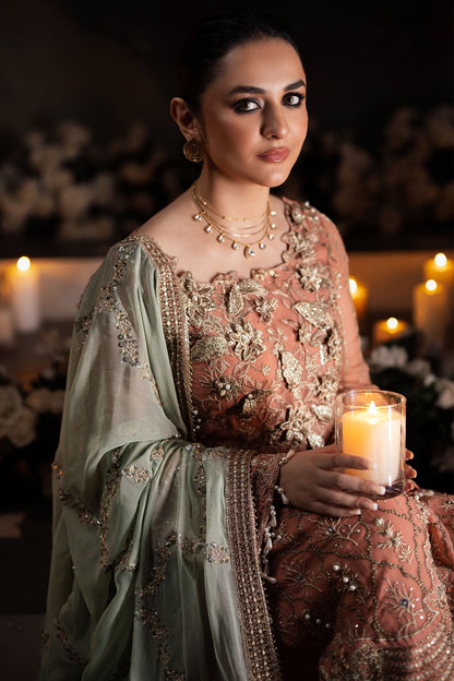 Nureh | Alfaaz Formals | NL-79 MEHAR Custom Size Peach Pink Chiffon