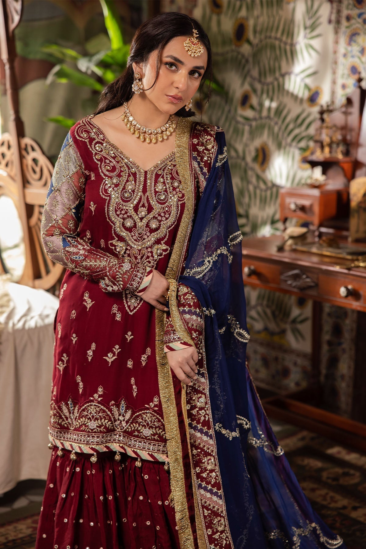 Nureh | Alfaaz Formals | NL-76 SHEHRBANO M Deep Red Chiffon
