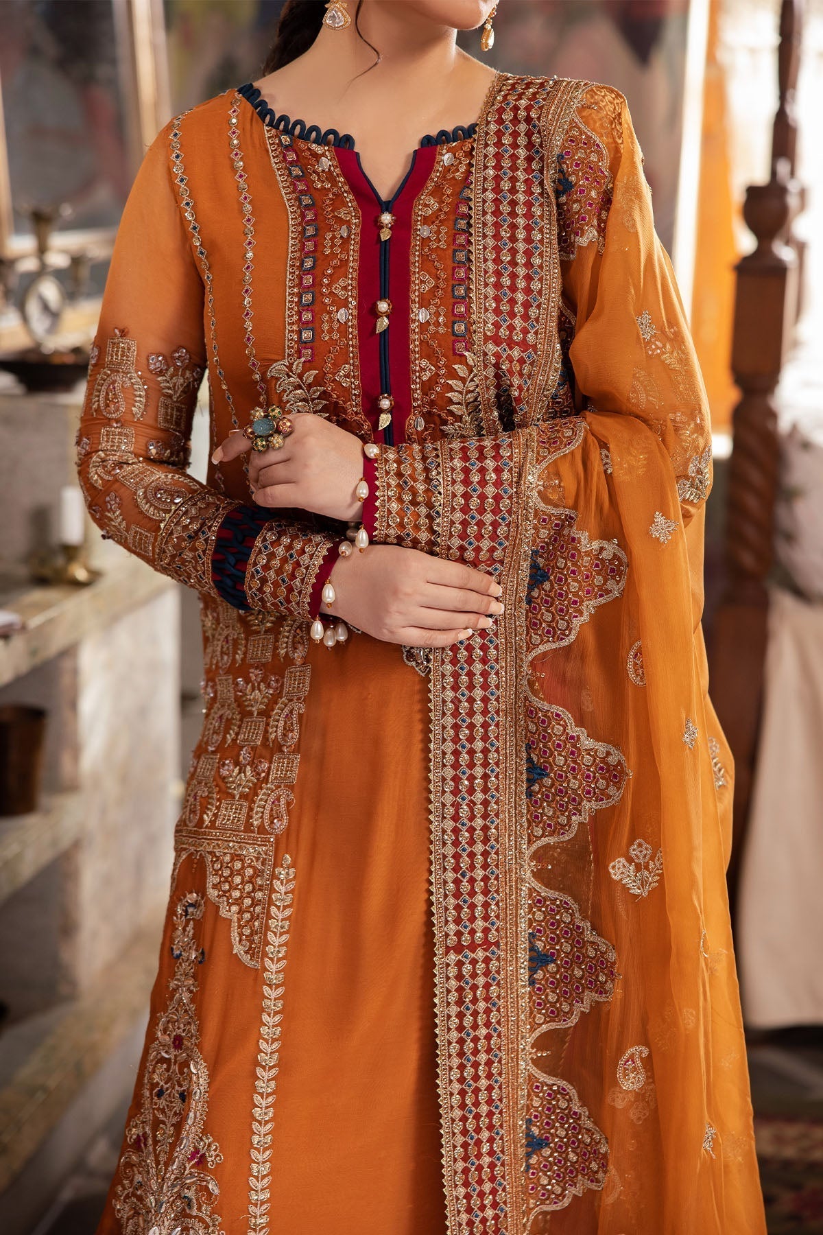 Nureh | Alfaaz Formals | NL-77 AZFAR M Orange Chiffon