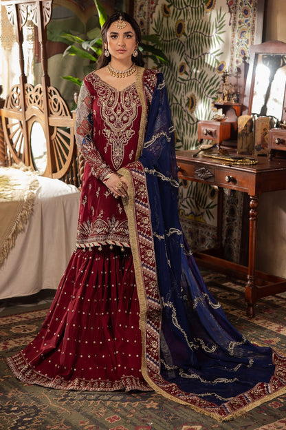 Nureh | Alfaaz Formals | NL-76 SHEHRBANO XS Deep Red Chiffon