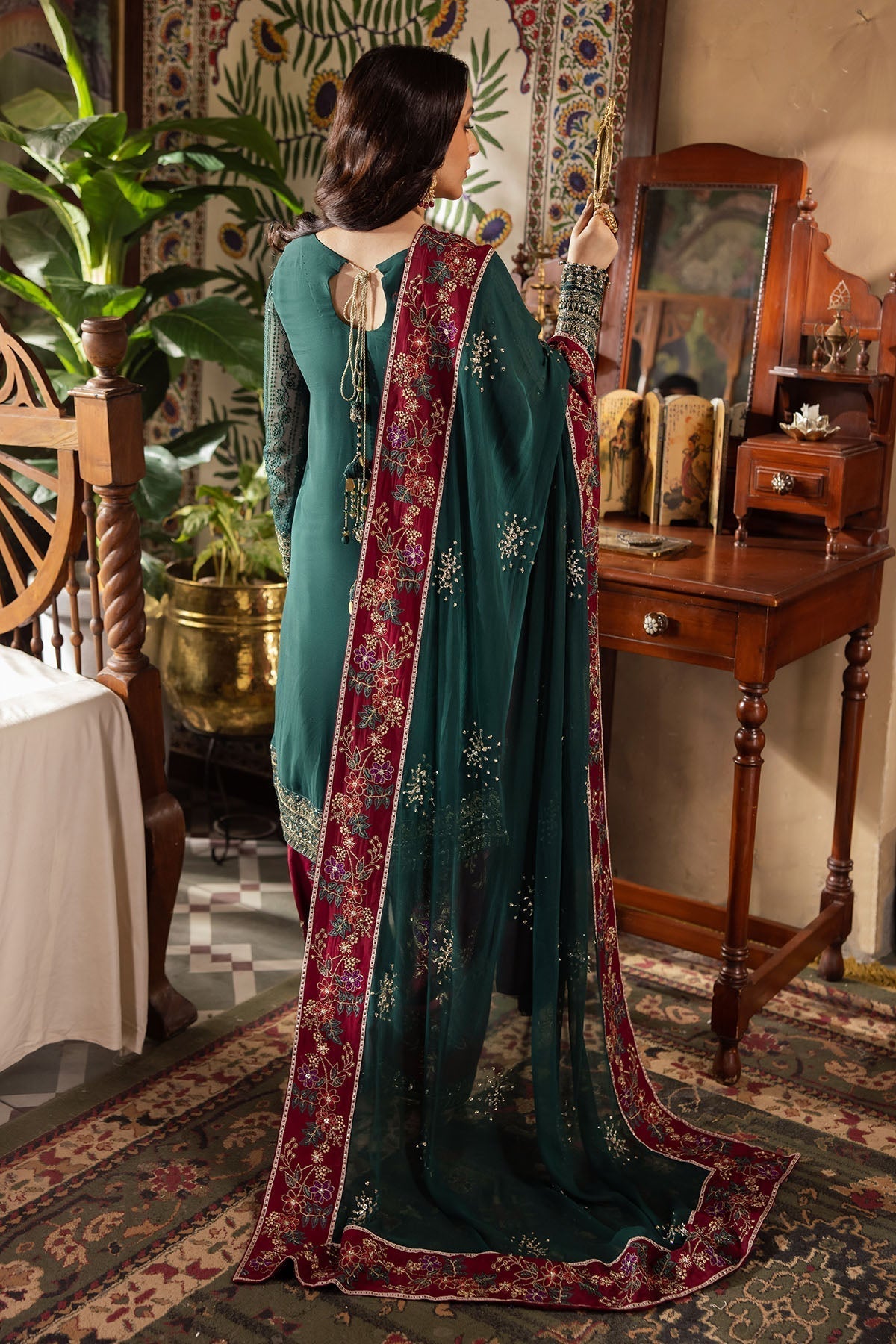 Nureh | Alfaaz Formals | NL-74 MAHROO S Deep Green Chiffon
