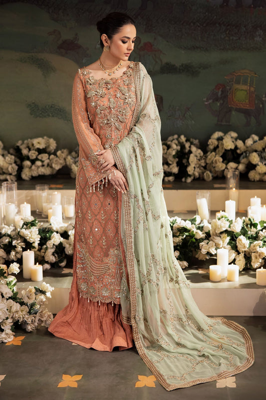 Nureh | Alfaaz Formals | NL-79 MEHAR XS Peach Pink Chiffon