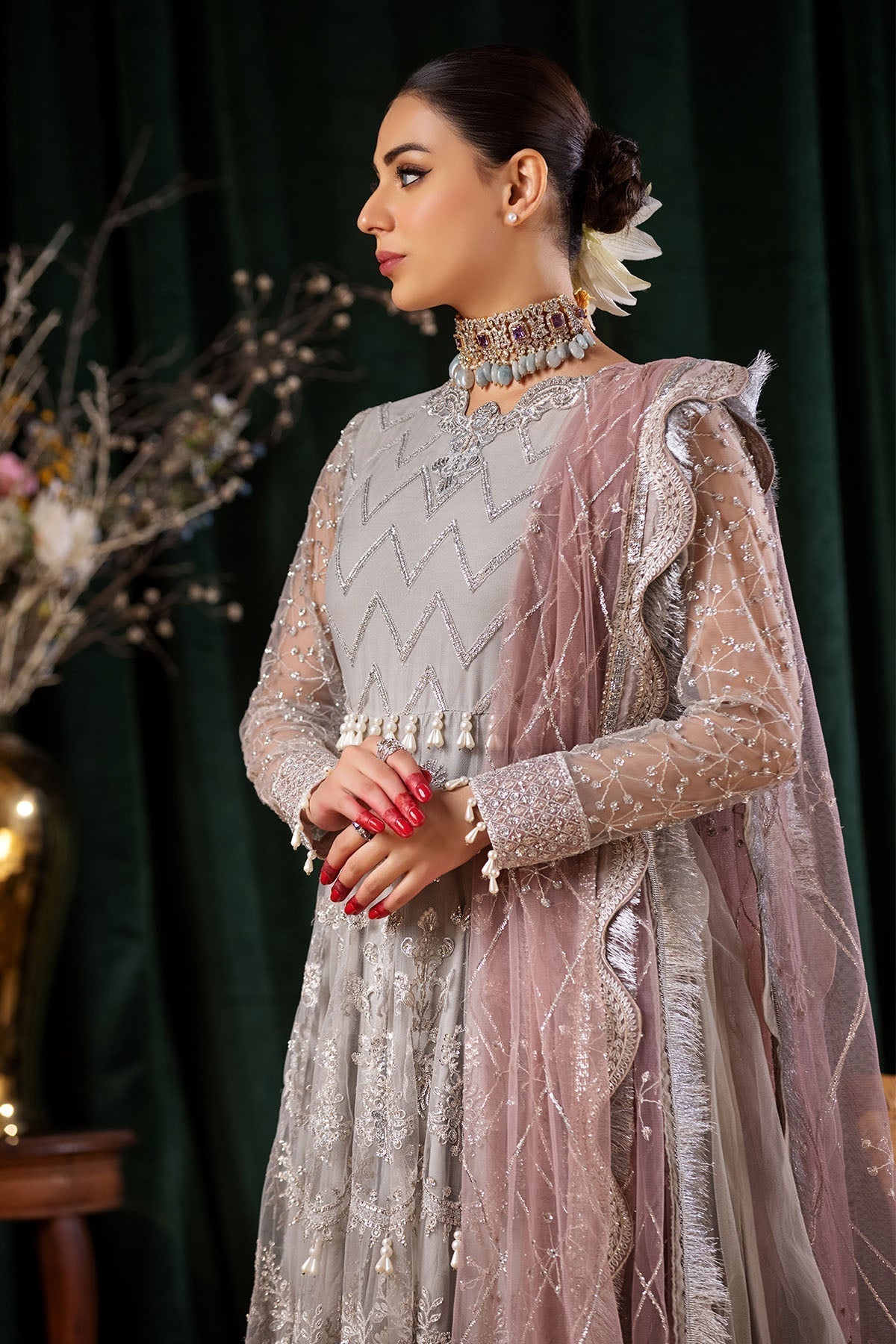 Nureh | Aroha Formals | AR-06 S Light Gray Chiffon