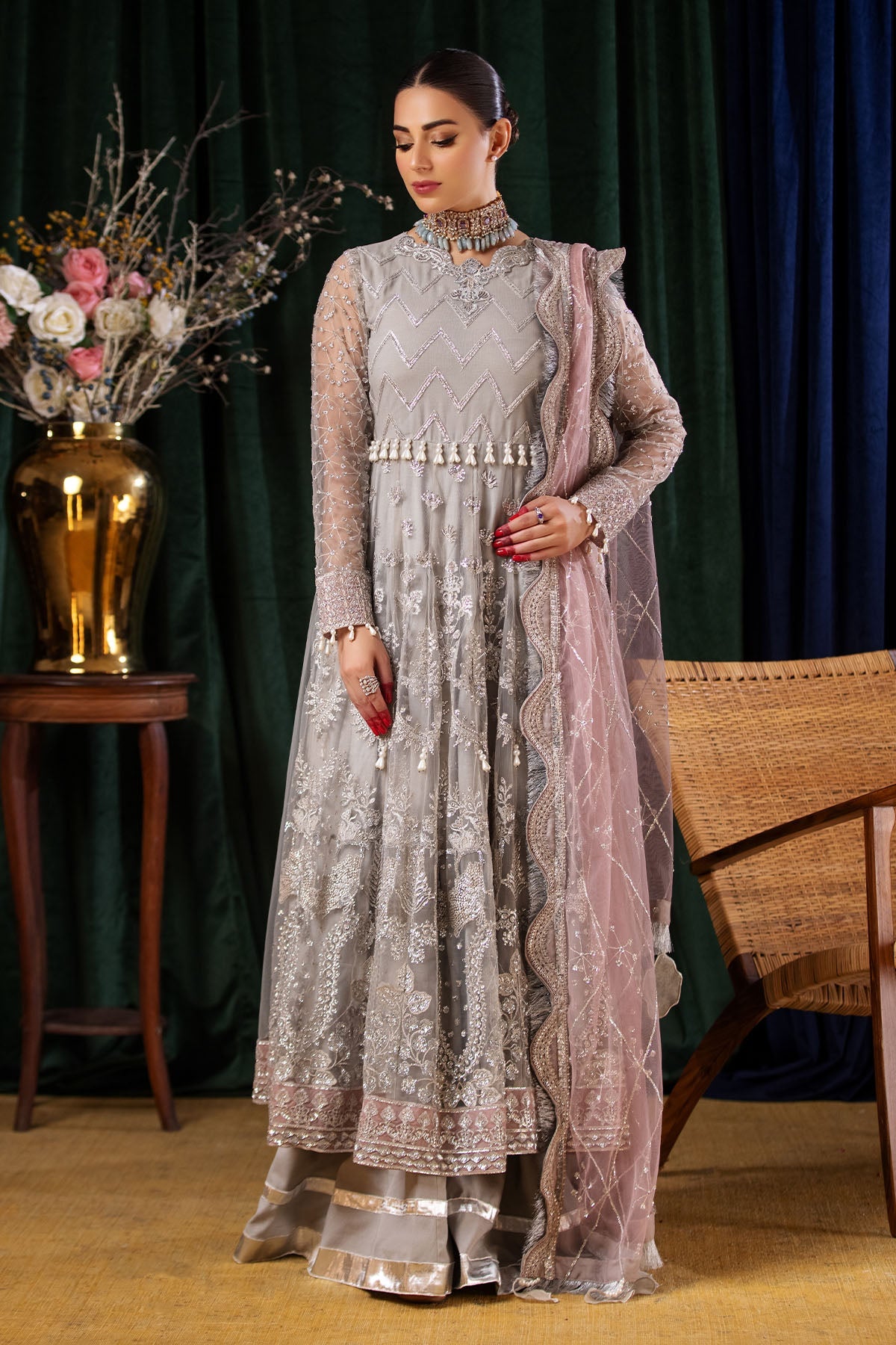 Nureh | Aroha Formals | AR-06 XL Light Gray Chiffon