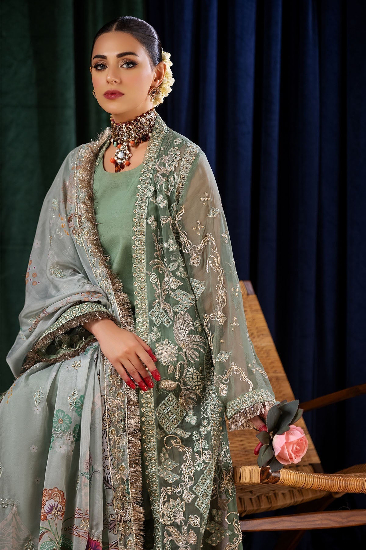Nureh | Aroha Formals | AR-03 M Greenish Gray Chiffon