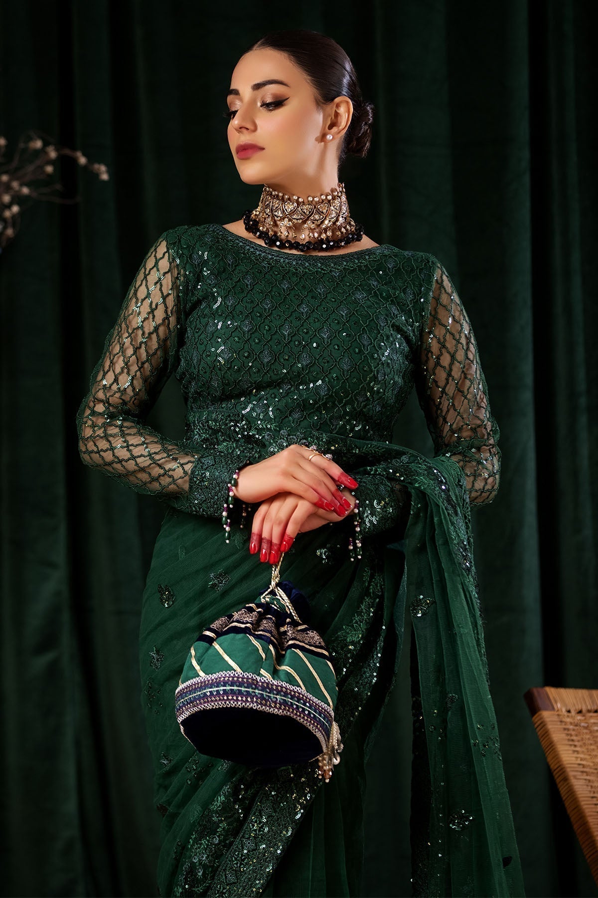 Nureh | Aroha Formals | AR-05 M Deep Green Chiffon